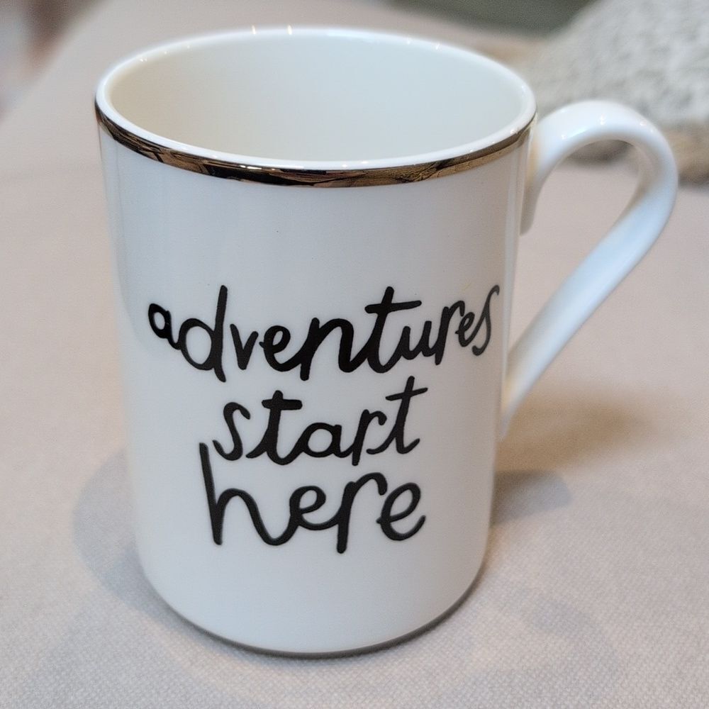 Kate Spade New York x Lenox Adventures Start Here White Mug Gold Rim Coffee Cup